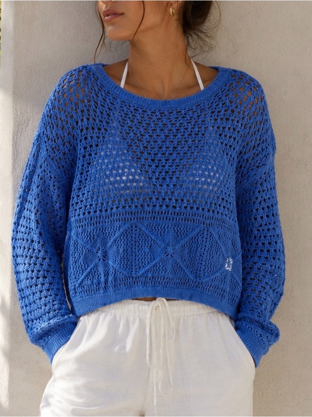 Women’s Pointelle-Knit Linen-Blend Sweater